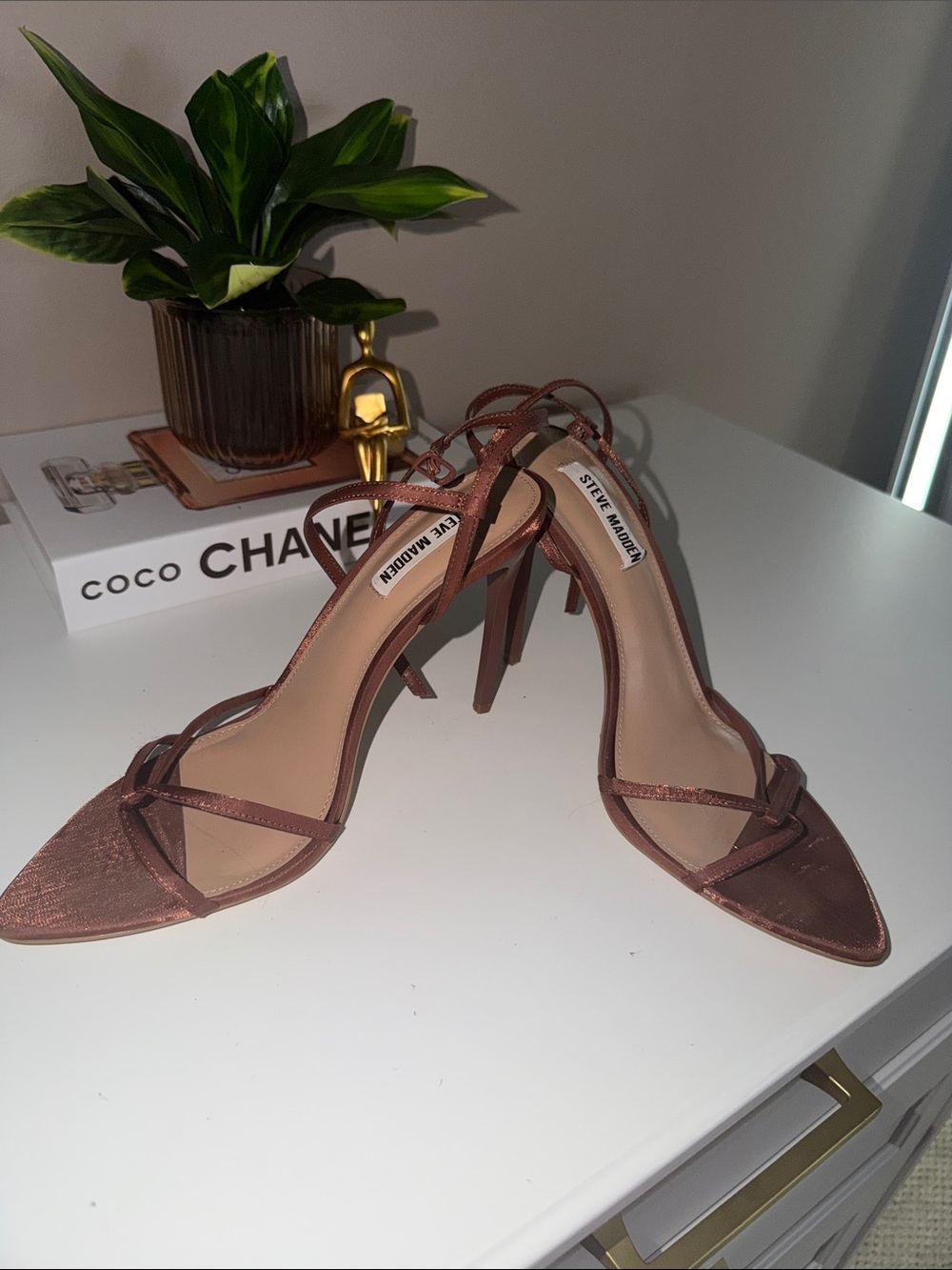 Steve Madden Metallic Rose Strappy Pointed Stiletto Heels